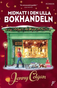 Illustrerad bild på en bokhandel i vinterskrud.